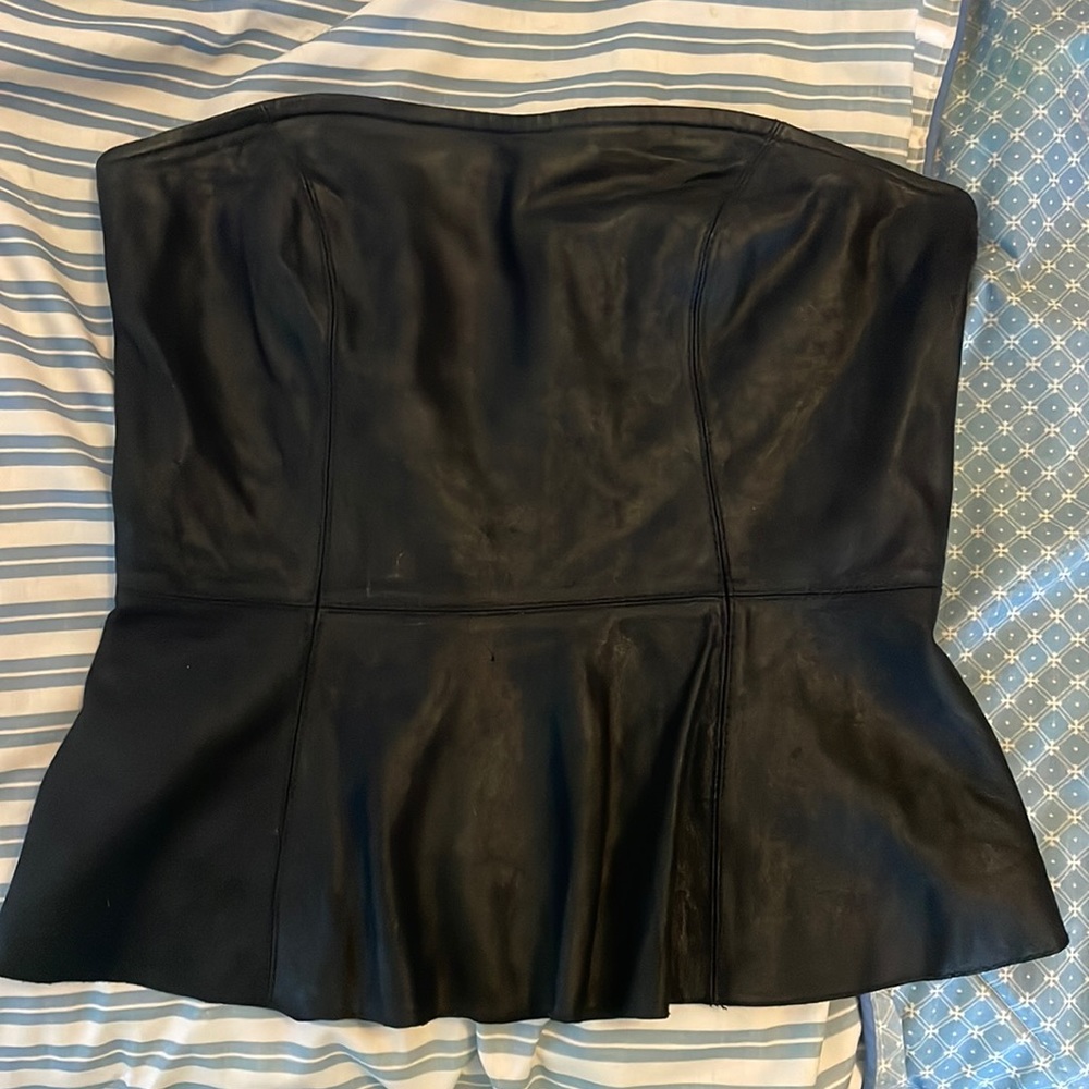 Black Leather Strapless Corset Top